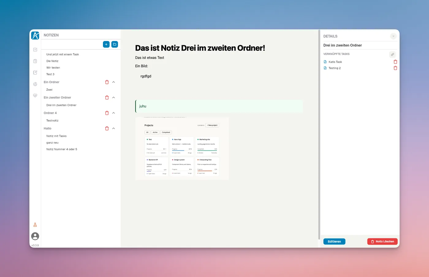 Aevo Rich-Text-Notizen-Editor mit Ordnerstruktur